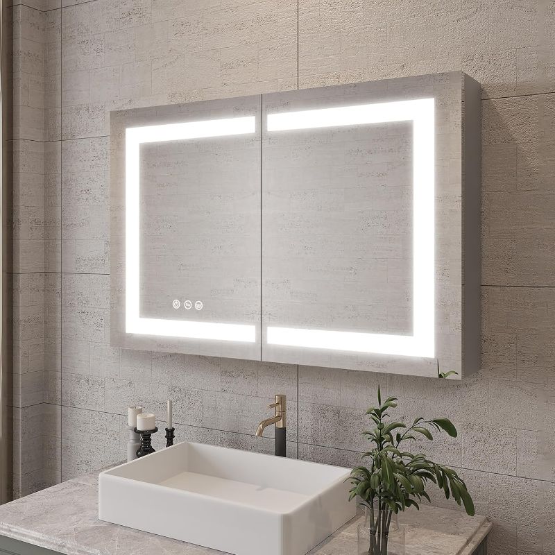 Photo 1 of 36 x 24 inch Bathroom Medicine Cabinet with LED Vanity Mirror, Adjustable Light Surface Mount Anti-Fog Double Door Lighted Bathroom Cabinet with Touch Switch (Full Light)
