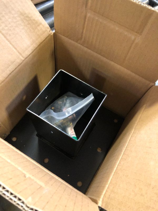 Photo 1 of Metty Metal 4"x4" Mailbox Base Plate, Gray Powder-Coated Fence Post Anchor, Q235 Steel Deck Post Base, Surface Mount Base Plate for Mailbox Post Deck Supports Porch Railing Post Holders (Black)