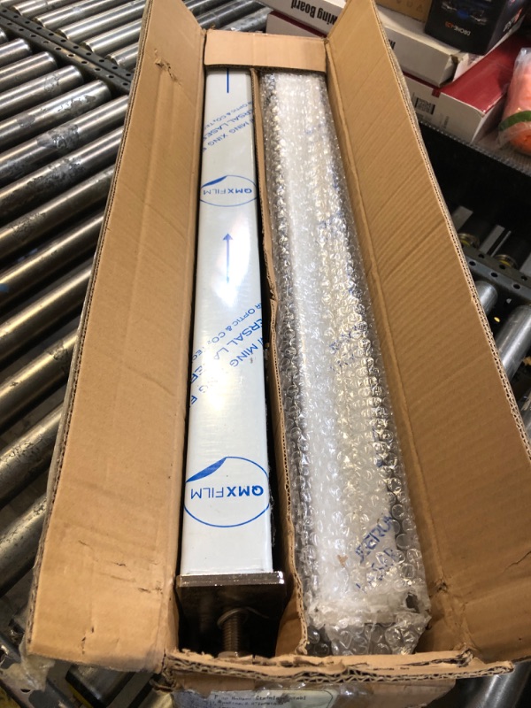 Photo 1 of GaeaAuto Stainless Steel Straight Spring Loaded Mud Flap Hanger Bracket Mudflap Holder Set 2.5" Bolt Spacing 30" Length with Aluminum Reflective Tapes and 4" Light Cutouts fit for Semi Trucks, 2 Pack