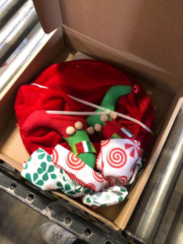 Photo 1 of Alupssuc Christmas Tree Topper Hat Lighted,Large Red Velvet Hat with Elf Legs and Lengthened Bowknot, Small Bells and Light Strings,Christmas Tree and Tabletop Decorations for Holiday Home Decor