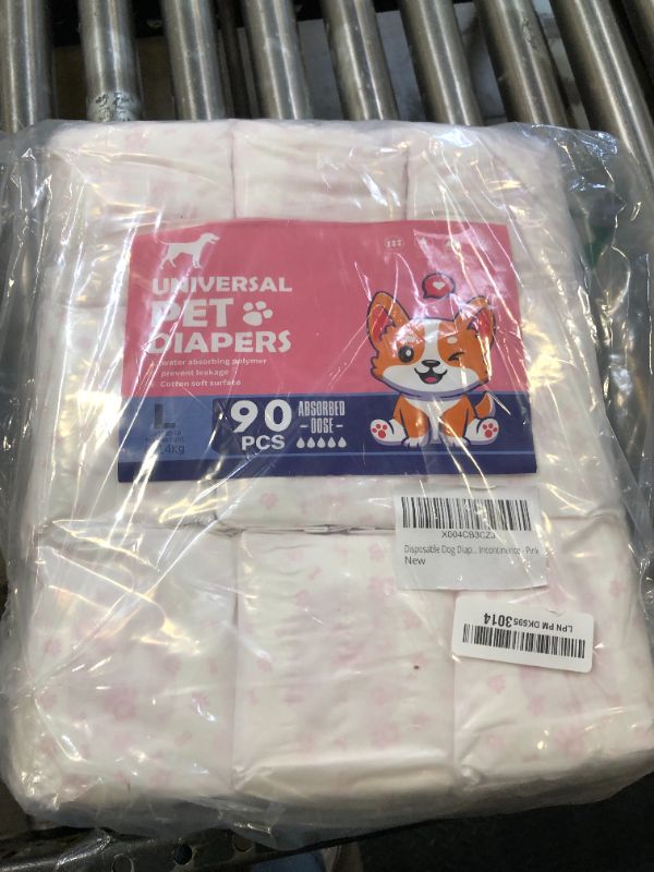 Photo 1 of Disposable Dog Diapers Female 90 Count Puppy Diapers Female (Waist 13.4-19.7 in L) Super Absorbent Large Doggie Diapers for Heat Excitable Urination or Incontinence - Pink
