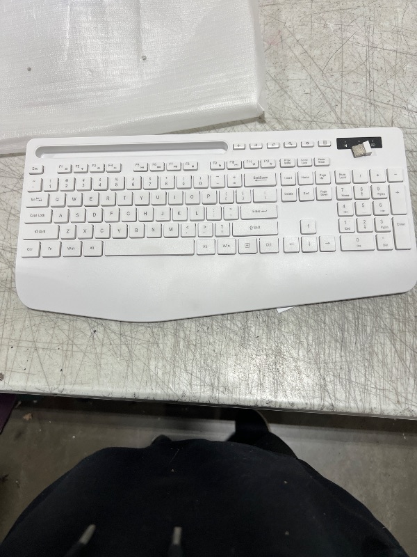 Photo 1 of Wireless Keyboard and Mouse Combo - Full-Sized Ergonomic Keyboard with Wrist Rest, Phone Holder, Sleep Mode, Silent 2.4GHz Cordless Keyboard Mouse Combo for Computer, Laptop, PC, Mac, Windows,White