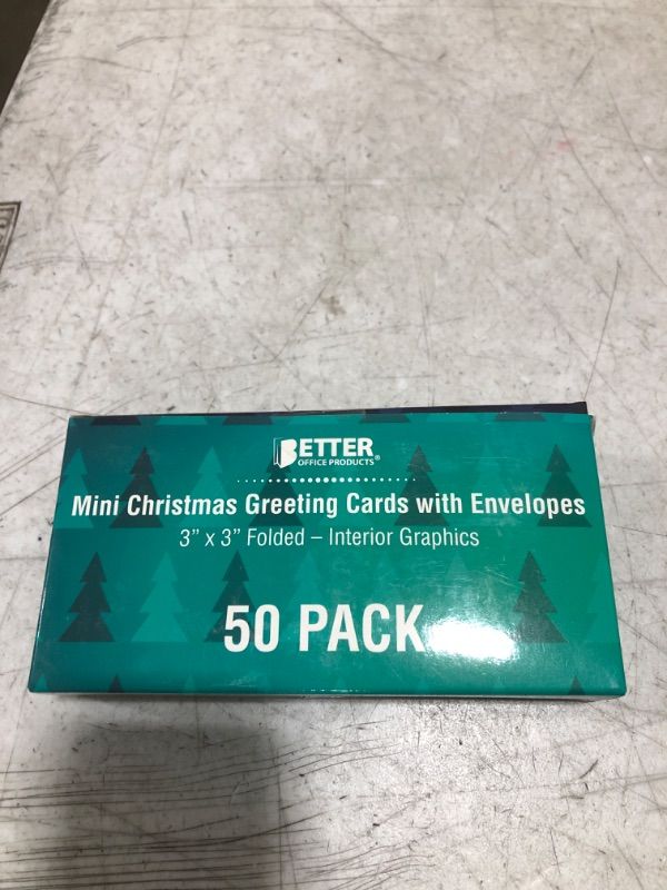 Photo 1 of Better Office Products Mini Christmas Greeting Cards & Envelopes, 3 x 3 inch, 25 Unique Designs with Red & Green Envelopes, Small Christmas Cards for Gifts (50 Pack)