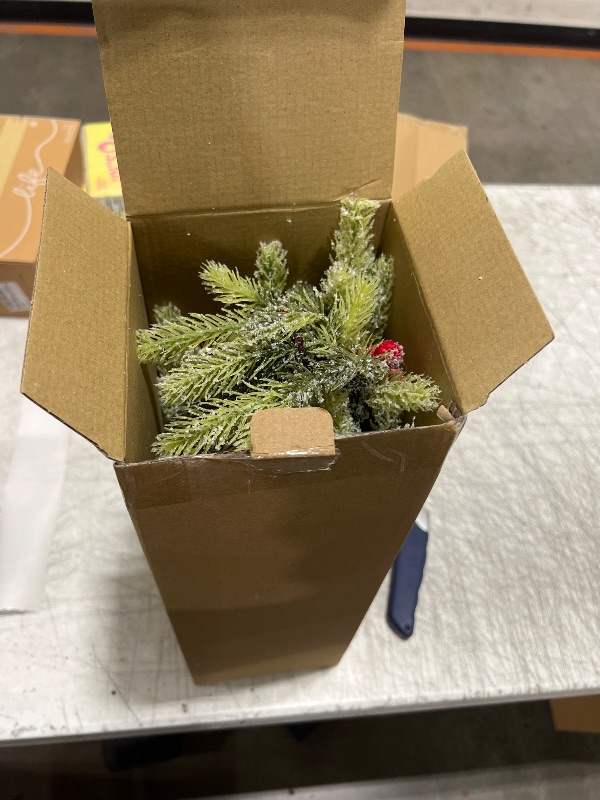 Photo 1 of 24In Prelit Small Christmas Tree with 10 LED Lights, Battery Operated Mini Table Top Christmas Trees with Cloth Bag Base for Tabletop Desk Ceterpiece, Artificial Lighted Christmas Tree Decor Xmas Home