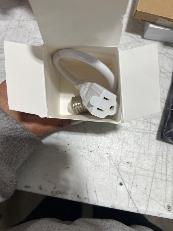 Photo 1 of Feekoon 3 Outlet Light Socket Adapter, Convert E26/E27 Bulb Socket to 3 Prong Outlet with Extension Cord, Flexible Light Socket Converter Suitable for Indoor Outdoor Porch Garage Patio Use (White)