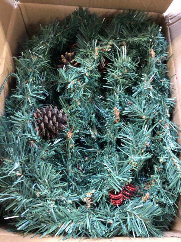 Photo 1 of Christmas Garland with Lights 9FT, Lighted Christmas Garland Battery Powered 8 Lighting Modes, 50 LED Lights Christmas Garland, Red Berry, Christmas Pine Cone, for Stairs, Front Door, Christmas Decor