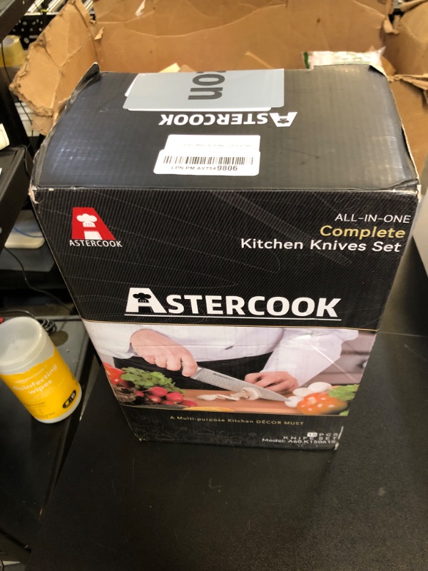 View 2 of Astercook Knife Set, 15-Piece Kitchen Knife Set with Block, Built-in Knife Sharpener, German Stainless Steel Knife Block Set, Dishwasher Safe