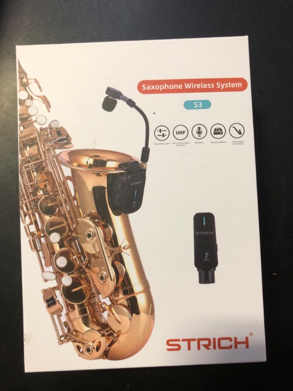 Photo 2 of STRICH Wireless Saxophone Microphone Transmitter Receiver for Beginner, Rechargeable Sax Transmitter Receiver, Clip-on Instrument Mic for Trumpet, Preset EQ, Echo Level, Reverb, 131 Ft Transmission