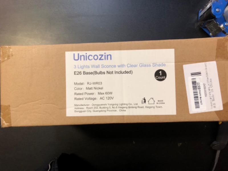 Photo 1 of Unicozin 3 Light Vanity Lights, Brushed Nickel Wall Sconce Light with Clear Glass, Bathroom Light Fixtures, Wall Lights for Mirror, Living Room, Bedroom, Hallway, E26 Base (Bulbs Not Included)