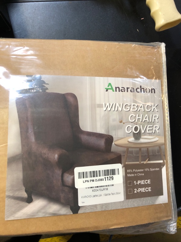 Photo 2 of ANARACHON Leather Look Wingback Chair Cover 1 Piece Stretch Wing Chair Slipcovers Sofa Wingback Armchair Covers Furniture Protector with Elastic Bottom for Living Room Soft Spandex Fabric, Brown