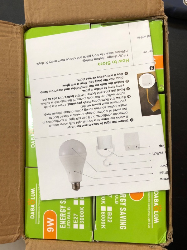 Photo 1 of DABAOLUM 6 Pack Rechargeable Emergency Light Bulbs, Battery Powered LED Light Bulb 3000K Warm E26 120 Volt 9W 60W Equivalent with 1200mAh for Home Power Outage Camping Hurricane