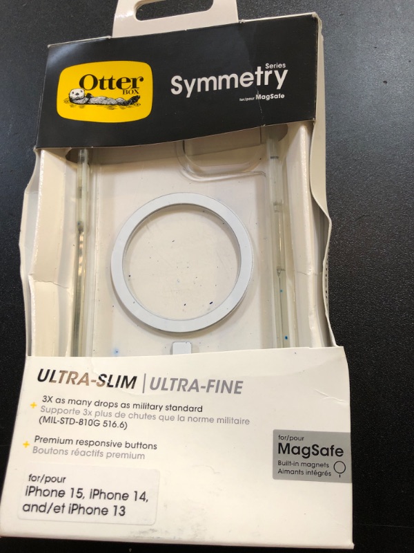 Photo 2 of OtterBox iPhone 15, iPhone 14, and iPhone 13 Symmetry Series Clear Case - Stardust (Clear/Silver), Snaps to MagSafe, Ultra-Sleek, Raised Edges Protect Camera & Screen