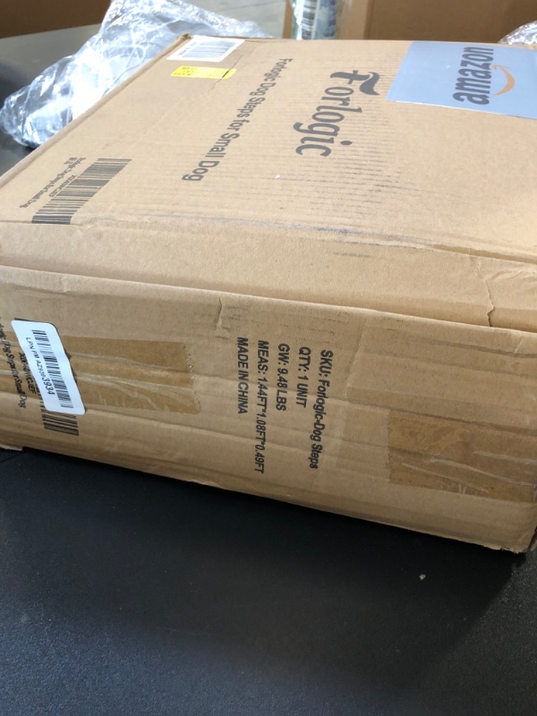 Photo 1 of Forlogic Dog Stairs for Small Dogs Medium Dogs Pet Stairs for High Beds and Sofas, Folding 3-Step Pet Steps, Adjustable Non-Slip Dog Ramp with Storage Condo and Cat Scratcher