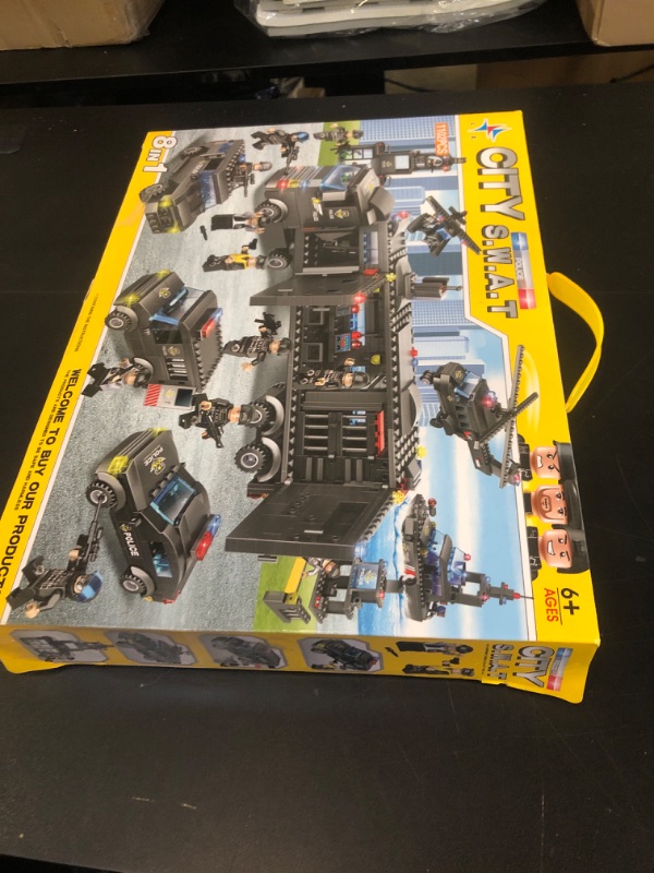 Photo 2 of 1102 Pieces City Police Station Building Kit, SWAT Mobile Command Center Truck Building Toy with Police Car, Helicopter, Patrol Boat, Best Learning and Roleplay Swat Toy Gift for Boys and Girls