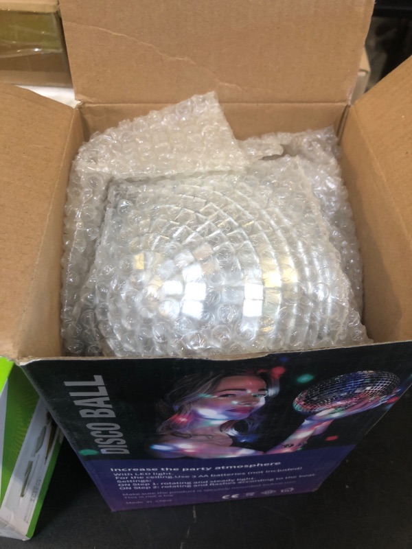 Photo 2 of 10 RPM Disco Ball with Motor and Mirror Ball — Plug/Battery Powered Disco Ball Light with 4 Color Lights,18 LED Beads and Mirror Ball, Christmas Party, Back to 70s Theme Party Supplies