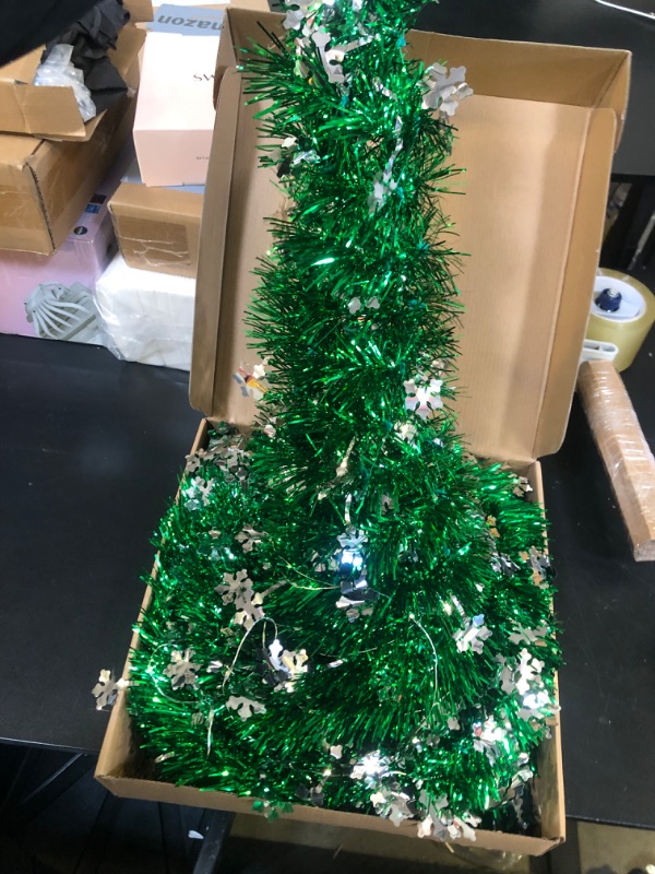 Photo 1 of 6Ft Pop Up Christmas Tree with Timer Dual Color Change Remote 12 Modes, 1 Minute Christmas Tree 100 Warm White & Multicolor Change Light 3D Star Snowflake Sequins Slim Tinsel Xmas Tree Indoor Outdoor