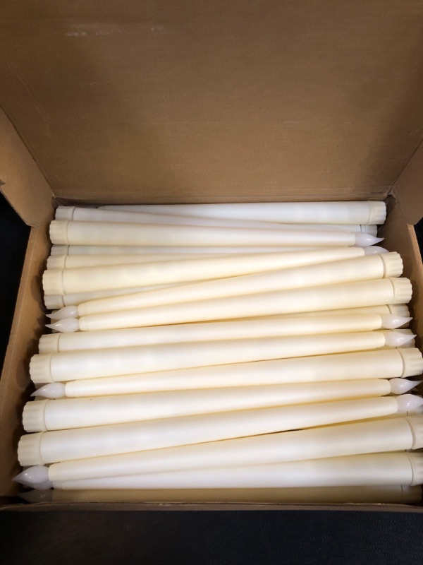 Photo 2 of 36 Pieces Flameless Taper Candles 11 Inch Flickering Candle Lights Faux LED Candles Battery Operated Candles Electric Fake Candles for Christmas Halloween Birthday Wedding Party Supplies (Ivory)