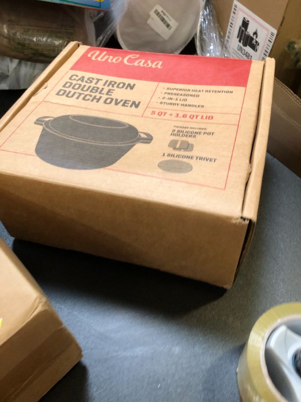 Photo 1 of Uno Casa 2in1 Cast Iron Dutch Oven Large - 5 Quart Dutch Oven Pot with Lid, Pre-Seasoned Dutch Oven for Bread Baking, Heavy Duty Cast Iron Pot with Frying Pan
