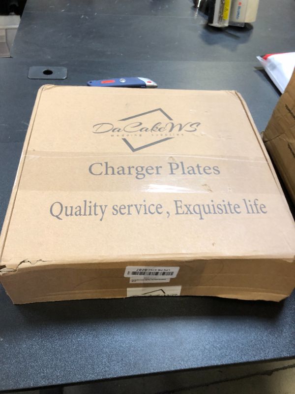 Photo 1 of DaCakeWS Metallic Round Charger Plates 10PCS, 13inch Plastic Beaded, bulk wedding, Dinner, Party, Event, Decoration( Gold 10)