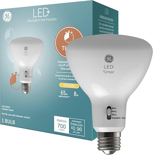 Photo 1 of GE LED+ Timer BR30 LED Light Bulbs, Built-in Automatic Indoor Timer Light, 8W, Soft White (1 Pack)
