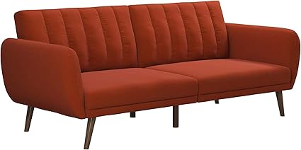 Photo 1 of Novogratz Brittany 82 Inch Futon Sofa Bed, Upholstered Couch Sleeper with Tufted Back, Mid-Century Modern, Orange
