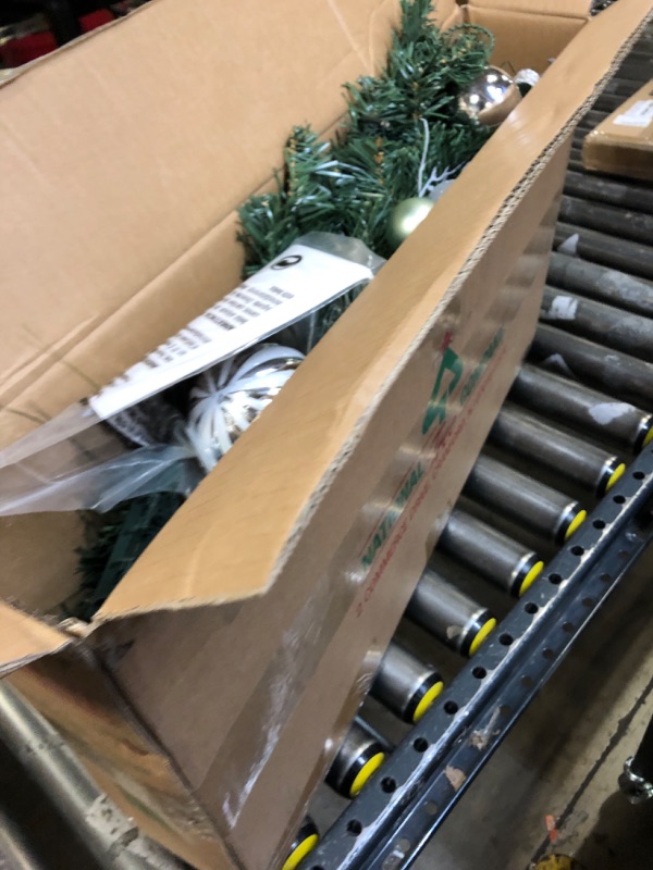 Photo 1 of LinTimes Christmas Garland with 20 LED Lights, 6 FT Pre-lit Silver White Xmas Garland with Bow-Knot Ball Ornaments, Battery Operated Garland with Timer for Mantle Staircase Table Decoration