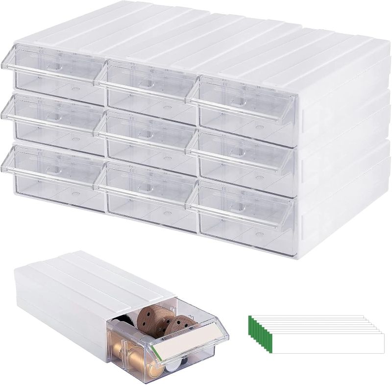 Photo 1 of 9 Pcs Drawer Stacking Storage Cabinet, with 18 Pcs Clear Dividers Organizer Rack & 9 Pcs Tag Card, Plastic Stacking Storage-in-Drawer Cabinet for Home Office Small Items
