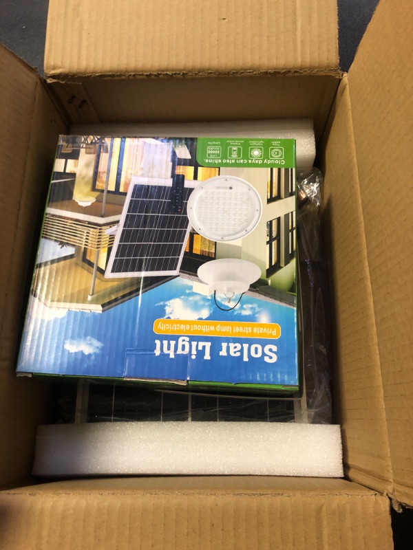 Photo 1 of HULPPRE Solar Shed Light-Daytime or Night,96Leds Brighter White Solar Light Indoor&Outdoor with 2 Remotes,IP65 Barn/Chicken Coop/Workshop/Ceiling/Pendant Light for Patio,Garden,Yard,Gazebo