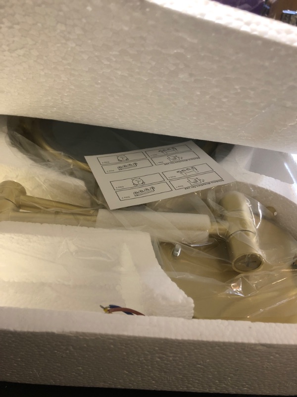 Photo 1 of LEDOOLE Gold Wall Mounted Makeup Mirror with Light and Magnification 10X, 8 Inch 2 Sided Led Magnifying Mirror with 3 Color Lights Dimmable, 360 Swivel Extension Shaving Mirror for Bathroom Hard wired