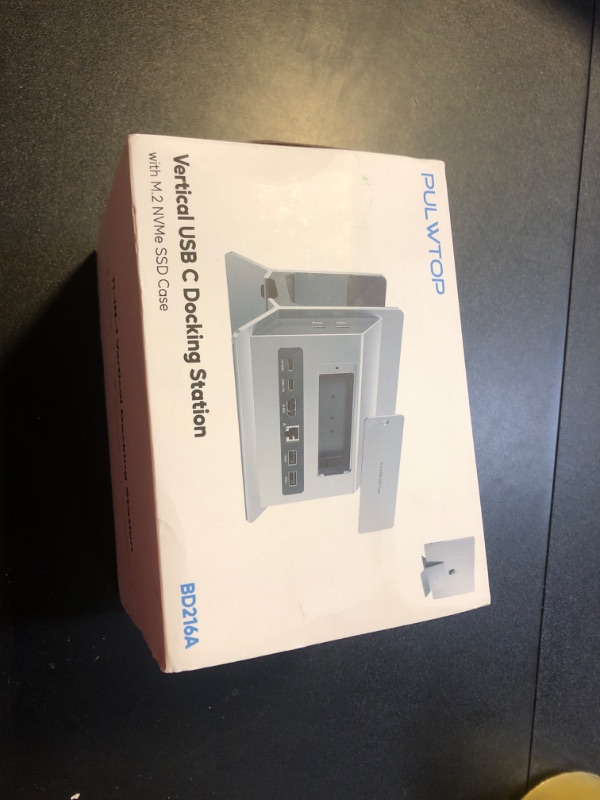 View 3 of Vertical MacBook Docking Station, PULWTOP Docking Station for Mac Mini with M.2 NVMe case for MacBook Pro/Air, 4K@60Hz HDMI, 2USB C 10Gbps, SD/TF, 100W PD, RJ45, 2 USB A for Windows Laptops