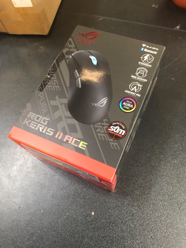 Photo 2 of ASUS ROG Keris II Ace Wireless Gaming Mouse, 54g Lightweight, AimPoint Pro 42K Optical Sensor, Optical Micro Switches, SpeedNova Wireless, ROG Polling Rate Booster, Esports & FPS Gaming, Black