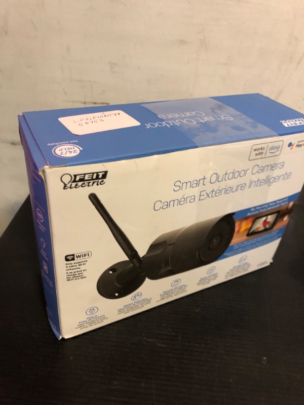 Photo 1 of Feit Electric Outdoor Camera, 2.4GHz WiFi Security Camera Works with Alexa and Google Assistant, 1080p HD Video Camera Motion Detection, Night Vision, 2-Way Audio, No Hidden Fees, CAM/WM/WiFi