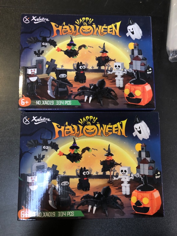 Photo 2 of 2 Box of Halloween Party Favors Toys for Kids, Halloween 12 Pieces Building Blocks Toy Gift with Ghost Witch Cat Pumpkin Haunted Mini Cute Bricks Set Goodie Bags Fillers Classroom Prizes for Kids Boys or Girls