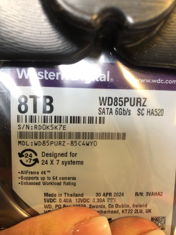 Photo 2 of Western Digital 8TB WD Purple Surveillance Internal Hard Drive HDD - SATA 6 Gb/s