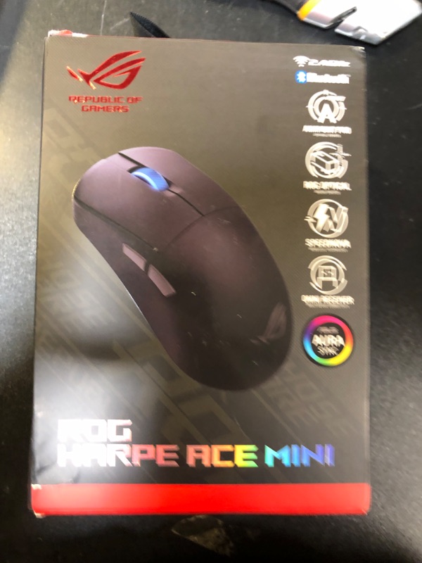 Photo 2 of ASUS ROG Harpe Ace Mini Wireless Gaming Mouse, 49g Lightweight, AimPoint Pro 42K Optical Sensor, Optical Micro Switches, ROG Polling Rate Booster, Esports & FPS Gaming, Small, Medium, Black