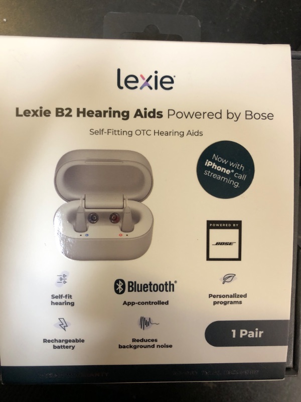 Photo 2 of Lexie B2 OTC Hearing Aids Powered by Bose | Bluetooth Call Enabled for iOS | Rechargeable with Invisible Fit | Mild to Moderate Hearing Loss | Noise Reduction & Self-Fit Solution (Light Gray)