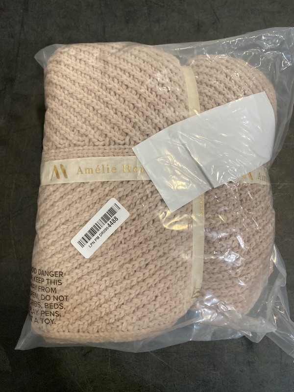 Photo 1 of Amélie Home Chenille Knit Throw Blanket for Couch, Chevron Texture Decorative Soft Blanket for Sofa, Bed & Chair, 50"x60", Beige