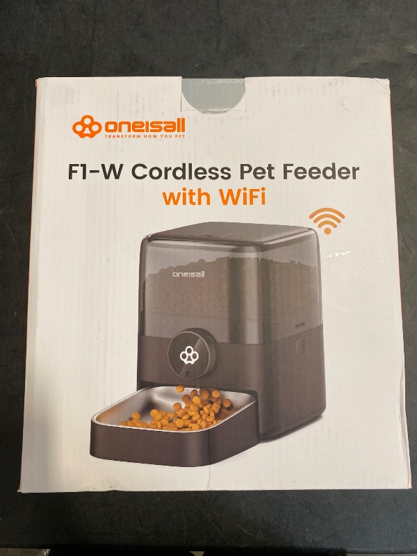 Photo 1 of Oneisall Cordless WiFi Automatic Cat Feeder, Rechargeable 100-Day Battery Operated Pet Feeder, 12 Cups/3L Timed Cat Food Dispenser for Large Kibble, Smart App Control (Black)