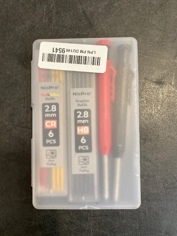 Photo 1 of Nicpro Carpenter Pencil with Sharpener, Mechanical Pencils Set with 26 Refills, Deep Hole Marker for Construction, Heavy Duty Woodworking Pencils for Architect (Black, Red) - With Case