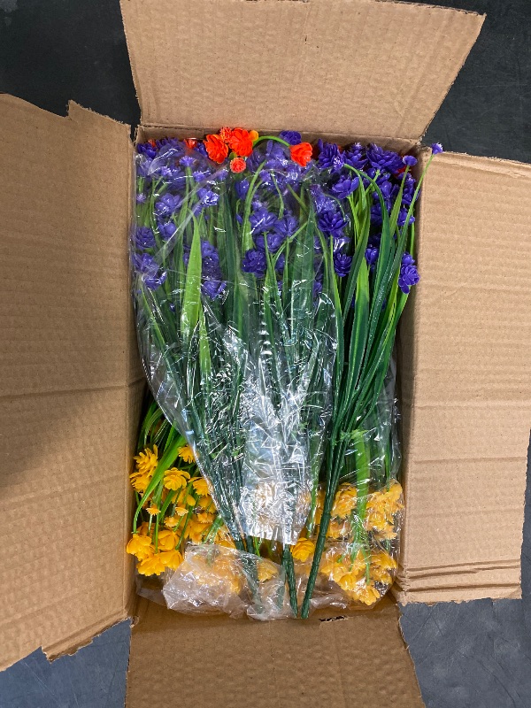 Photo 1 of TURNMEON 20 Bundles Artificial Flowers for Outdoors Fake Plants Summer Decor, UV Resistant Artificial Plants Cemetery Fake Flowers Faux Plastic Greenery Shrub for Home Porch Decor 580 Head(Mix Colors)