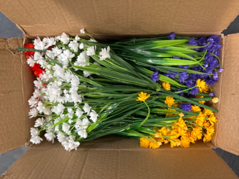 Photo 1 of TURNMEON 20 Bundles Artificial Flowers for Outdoors Fake Plants Summer Decor, UV Resistant Artificial Plants Cemetery Fake Flowers Faux Plastic Greenery Shrub for Home Porch Decor 580 Head(Mix Colors)