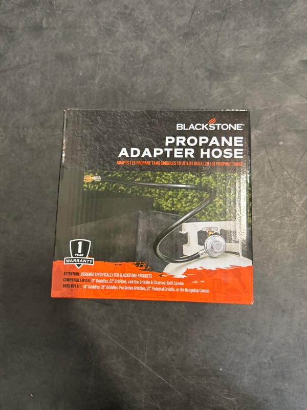 Photo 1 of Blackstone 5471 Propane Adapter Hose & Regulator for 20 lb Tank, Gas Grill & Griddle - Weather Resistant & Corrosion Resistant - Extends Up To 3 Feet