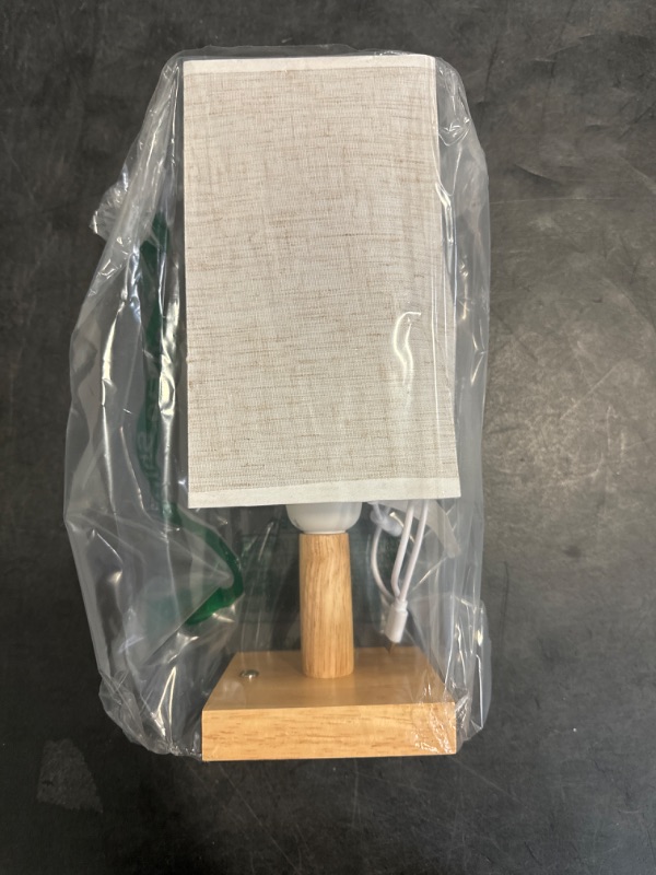 Photo 1 of UCHENTON Small Corded Touch Square Table Lamp with Stepless Dimming, Natural Wood Base & Linen Fabric Shade, 5W Ambient Night Light for Bedroom, Bedside, Nightstand, Living Room, Nursery