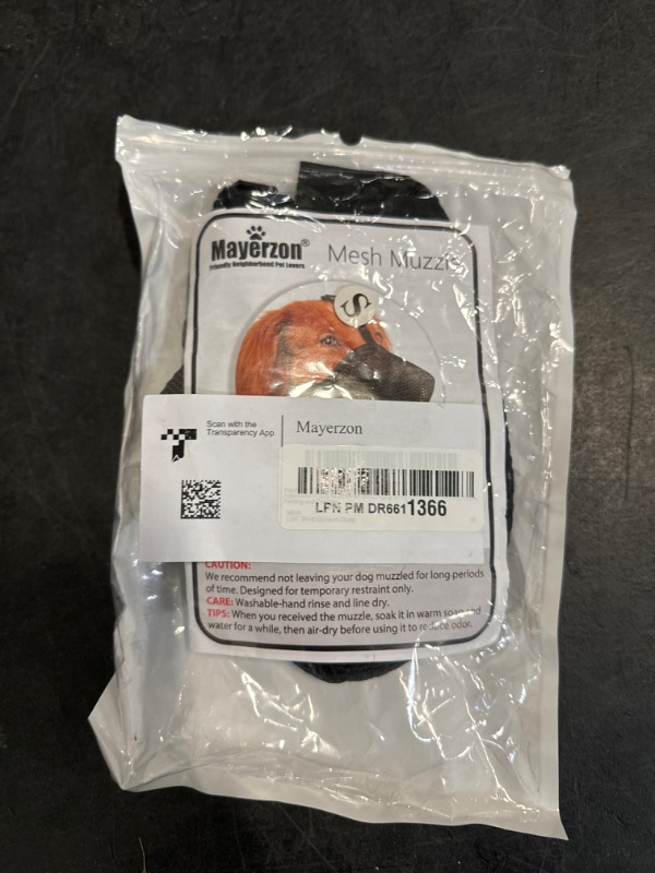 Photo 1 of Mayerzon Dog Muzzle, Patented Soft Mesh Muzzle for Small Medium Large Dogs for Scavenging Biting Licking and Chewing, Allows to Pant and Drink (S, Black)