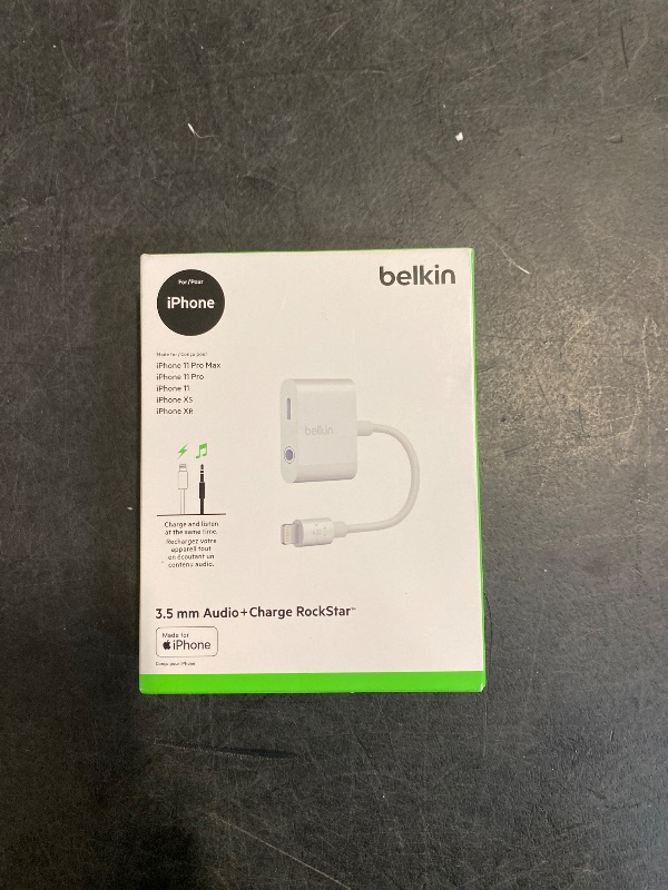 Photo 1 of Belkin RockStar Lightning Audio Cable and Charger for iPhone 14, 13, 12, 11, 10 - White