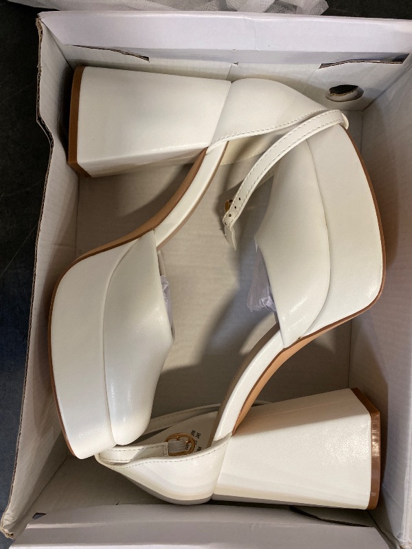 Photo 1 of Size 7.5 - DREAM PAIRS Women's Chunky Platform High Heels Closed Toe Block Ankle Strap Dress Wedding Party Pumps Shoes, White-Pu,SDPU2372W