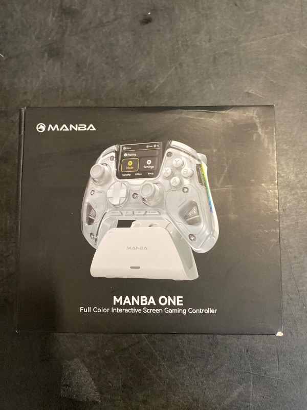 Photo 1 of ManbaOne Interactive Screen Wireless Gaming Controller for PC/Switch/iOS/Android,Hall Effect Stick & Trigger,RGB Lighting,Remappable Buttons,1800mAh with Charging Dock (White)