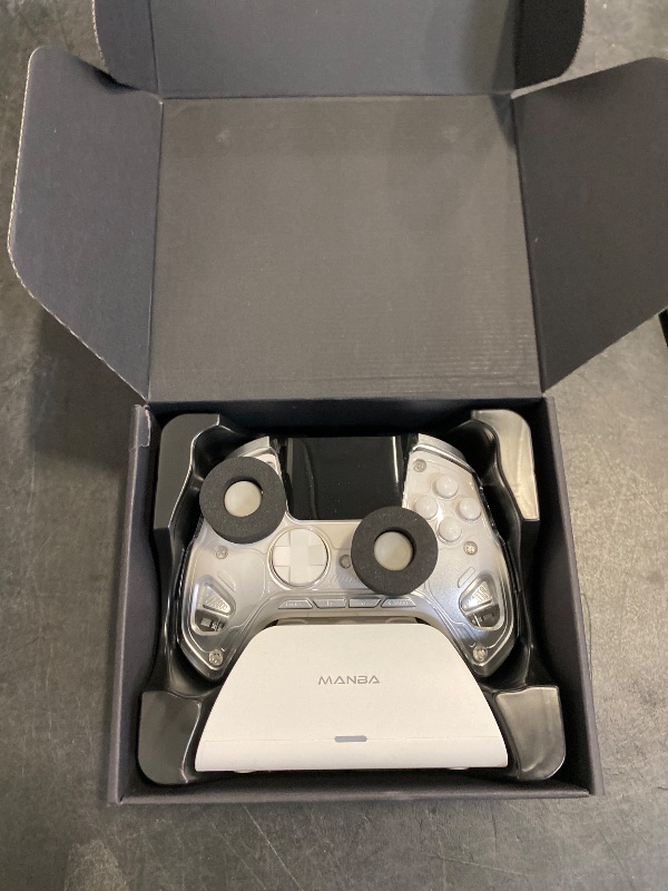 Photo 1 of ManbaOne Interactive Screen Wireless Gaming Controller for PC/Switch/iOS/Android,Hall Effect Stick & Trigger,RGB Lighting,Remappable Buttons,1800mAh with Charging Dock (White)
