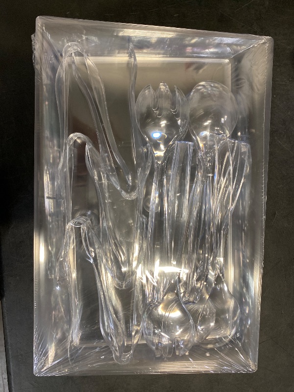 Photo 1 of WELLIFE 24Pack Plastic Serving Trays with Disposable Utensils, 6 Asymmetric Rectangle Platters 15'x 10', 6 Spoons 10', 6 Forks 10', 6 Tongs 6.3', Perfect for Party