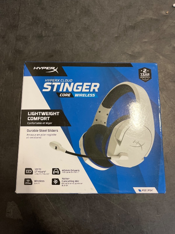 Photo 1 of HyperX HHSS1C-KB-WT/G Cloud Stinger Core – Wireless Gaming Headset, for PS4, PS5, PC, Lightweight, Durable Steel Sliders, Noise-Cancelling Microphone - White
